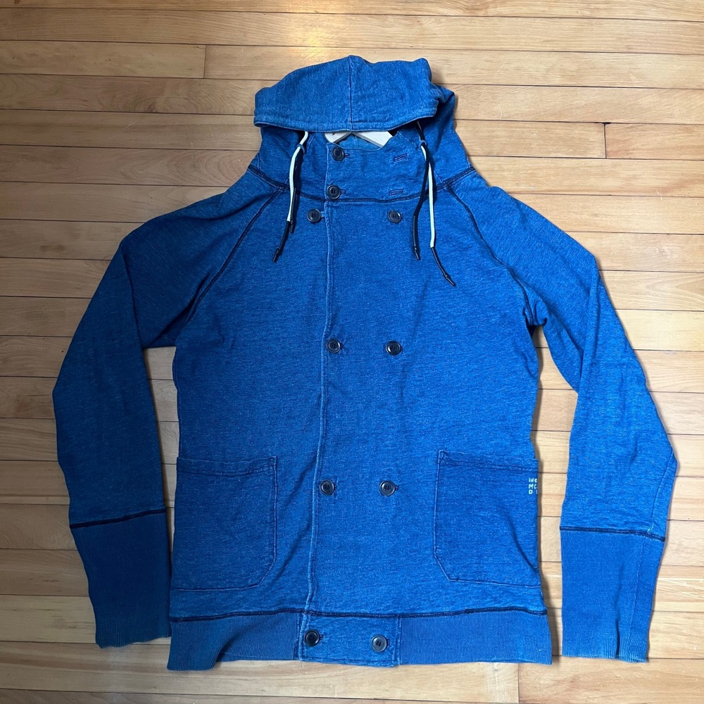 Diesel Mens Blue Double Breasted Button Hoodie Peacoat Style Raglan Sweater L